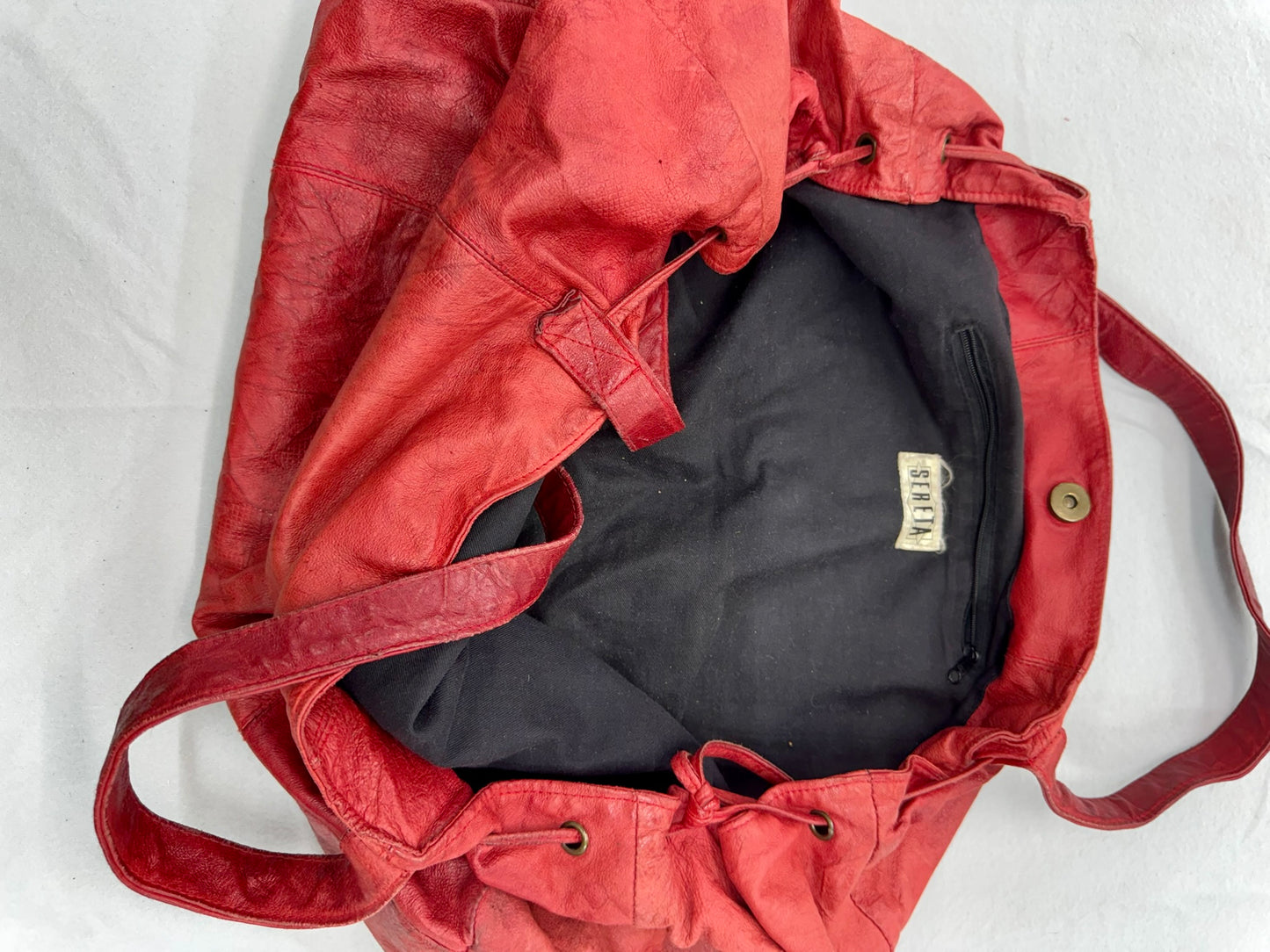 Red Leather Tote – Secondhand Bag for Upcycling or Everyday Use