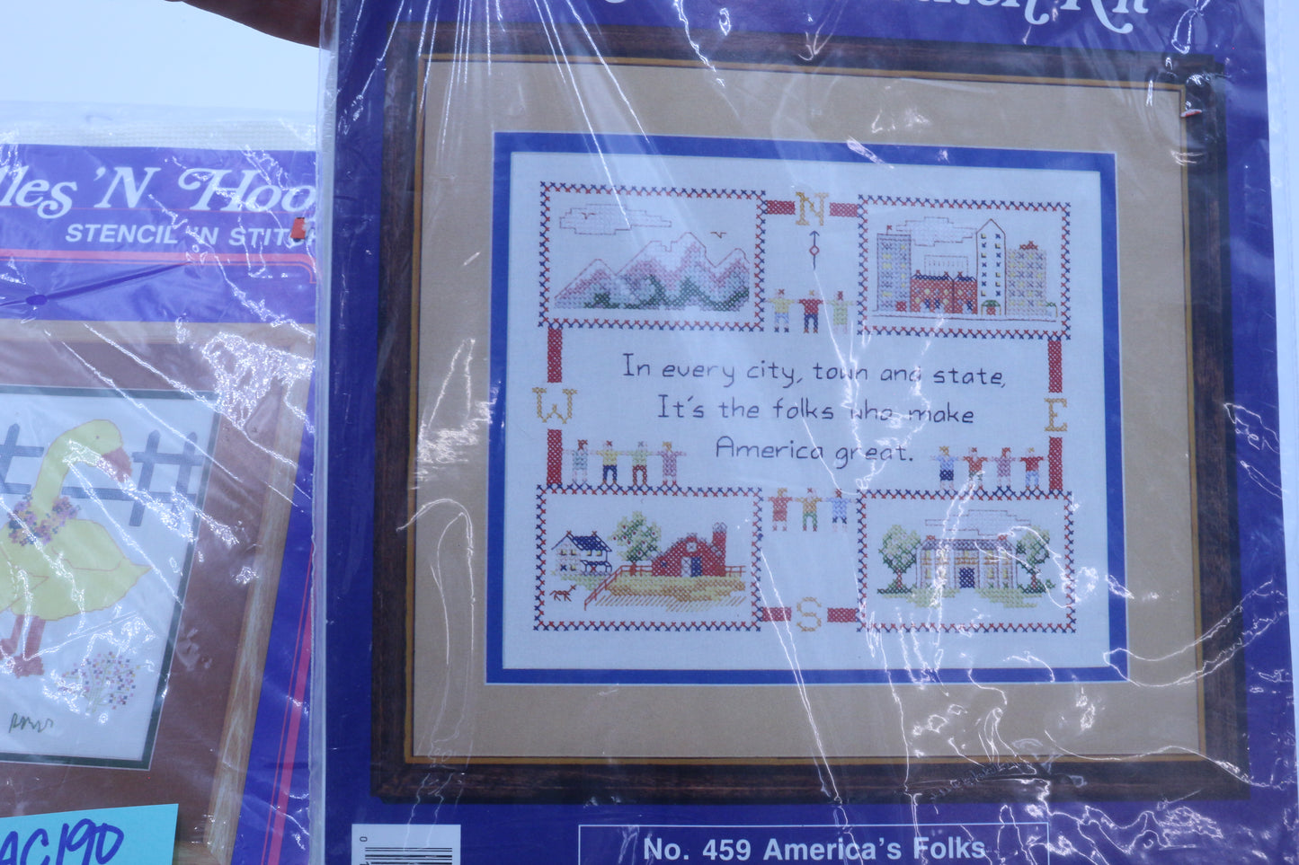 PRINTED CROSS STITCH KIT AMERICA'S FOLKS / NEEDLES N' HOOPS YELLOW DUCKS