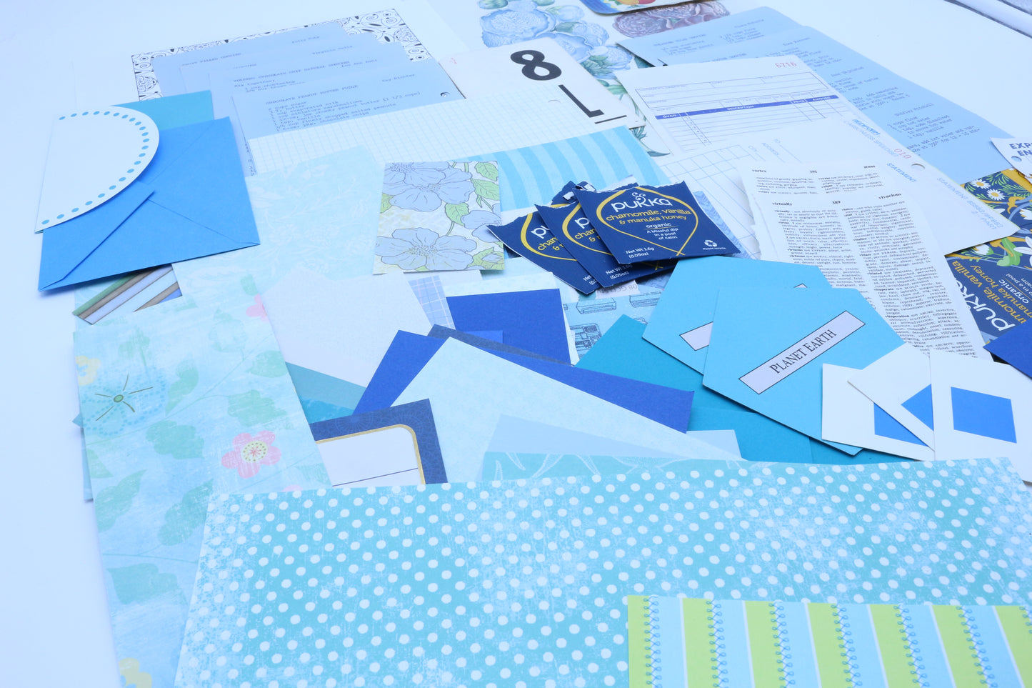 Blue Paper Bundle, Blue Junk Journal Kit, Scrapbooking Kit