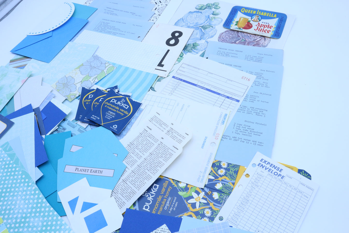 Blue Paper Bundle, Blue Junk Journal Kit, Scrapbooking Kit