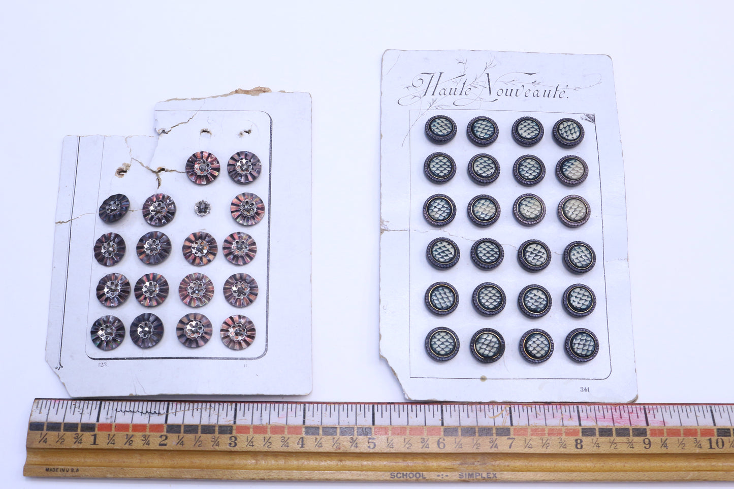 Vintage Metal Buttons Red Flowers or Scales on Buttons