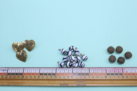 Vintage Buttons Metal Hearts or Glass Black & White Balls or Detailed Metal Balls