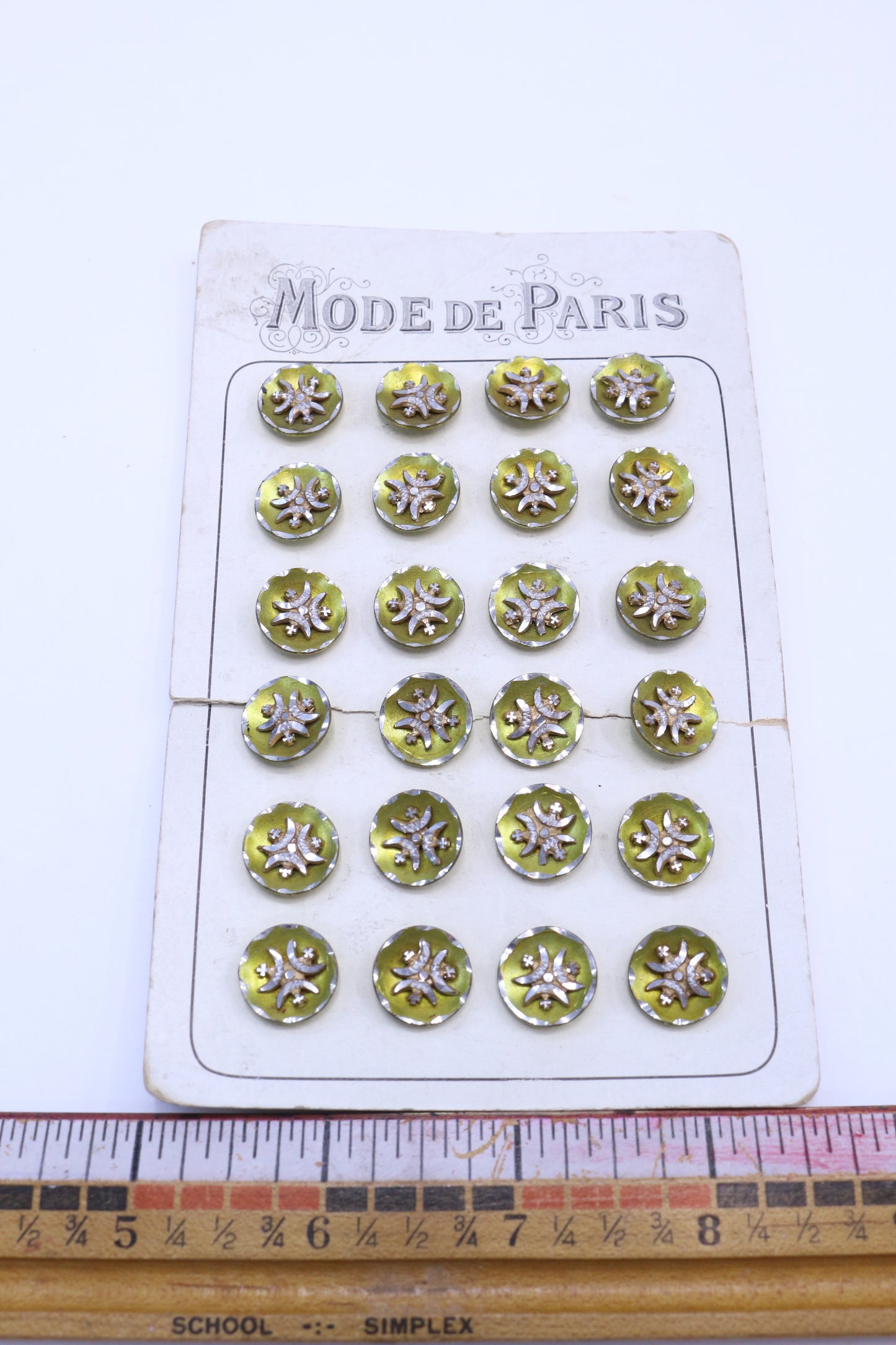 Vintage White Buttons or Metal Green with Design