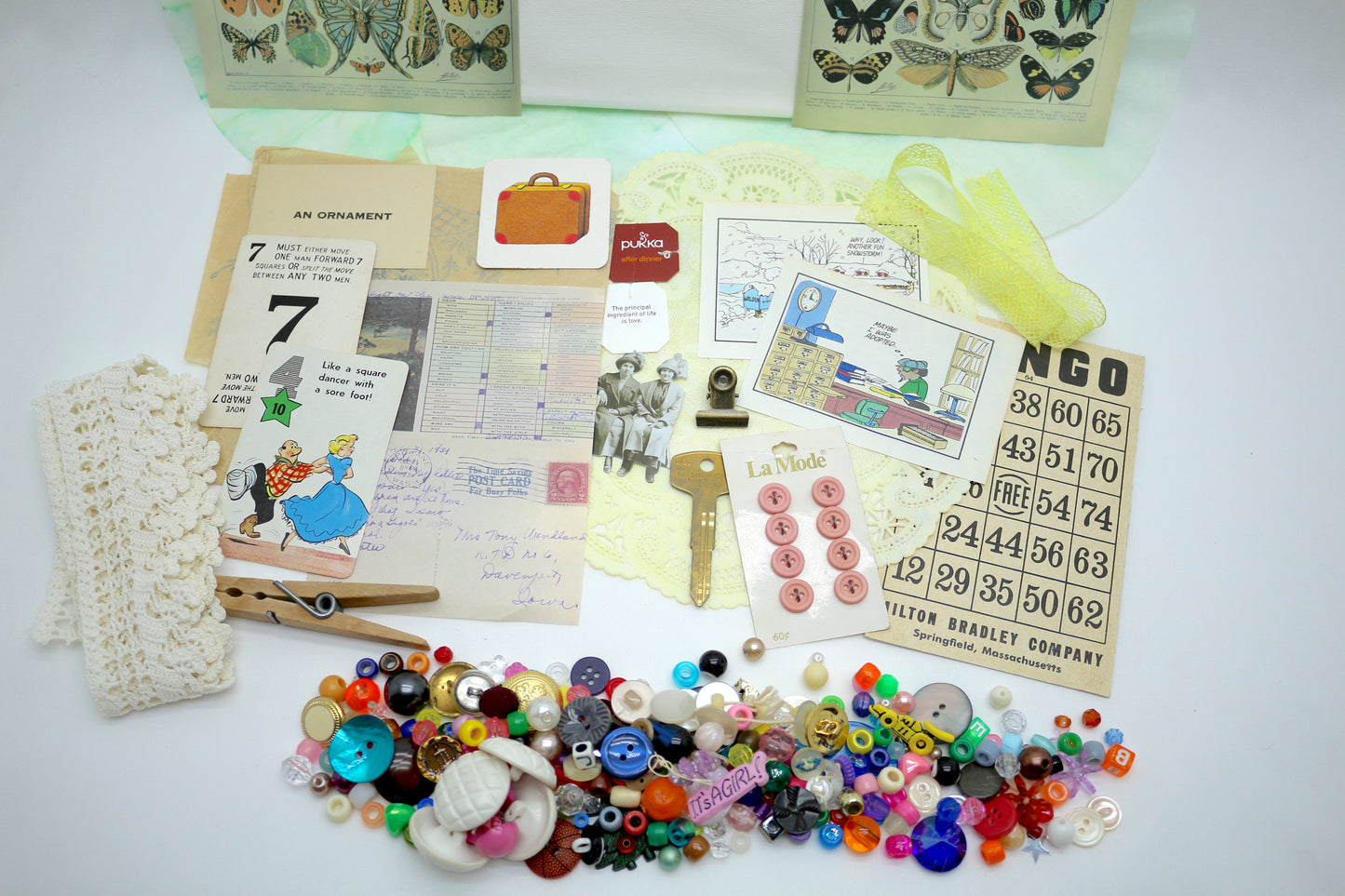 Curated Collage Kit: Butterflies, Mixed Media, Art Supplies, Destash , paper, vintage, each bag unique curated ephemera