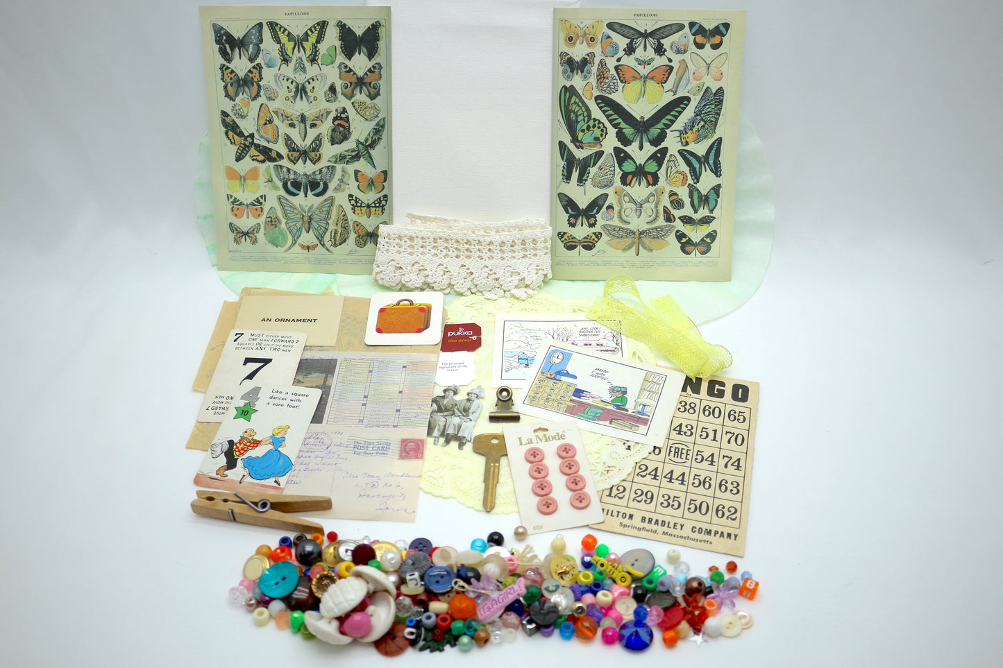 Curated Collage Kit: Butterflies, Mixed Media, Art Supplies, Destash , paper, vintage, each bag unique curated ephemera