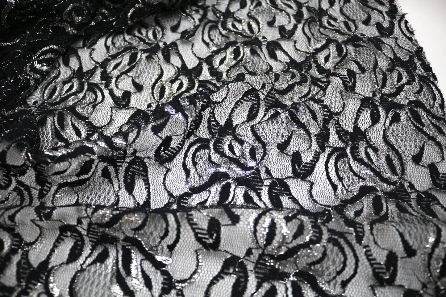 Black Lace with Silver Shimmers Fabric 48" x 4.75 yds