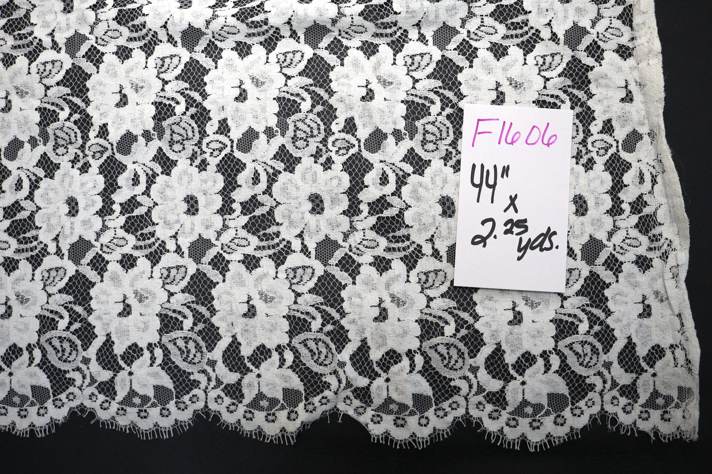 White Lace Flower Fabric 44" x 2.25 yds