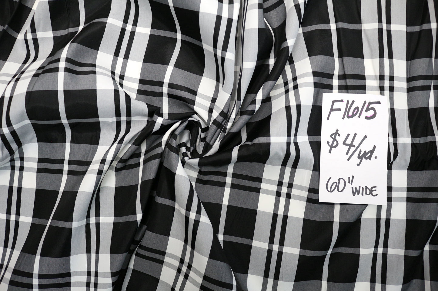 Black and White Plaid Taffeta Fabric 60" wide