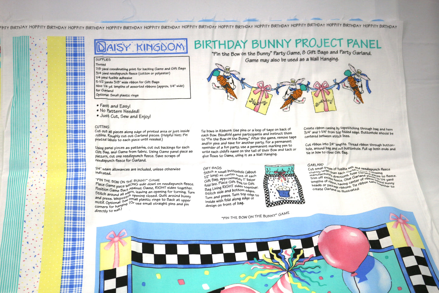 Daisy Kingdom Birthday Bunny Cut & Sew Fabric Panel