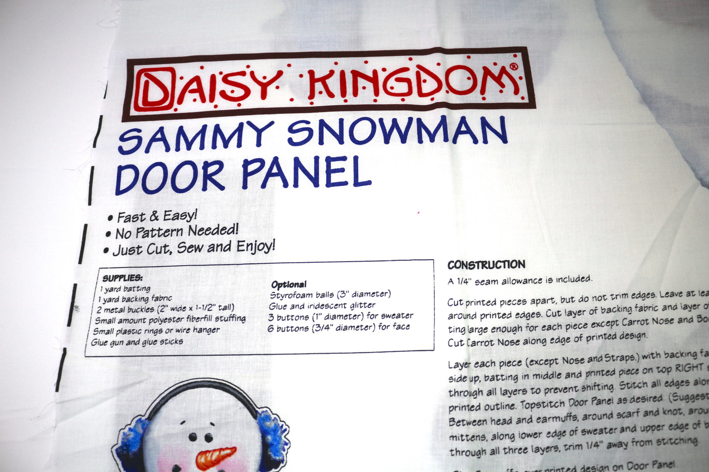 Daisy Kingdom Sammy Snowman Cut & Sew Door Panel