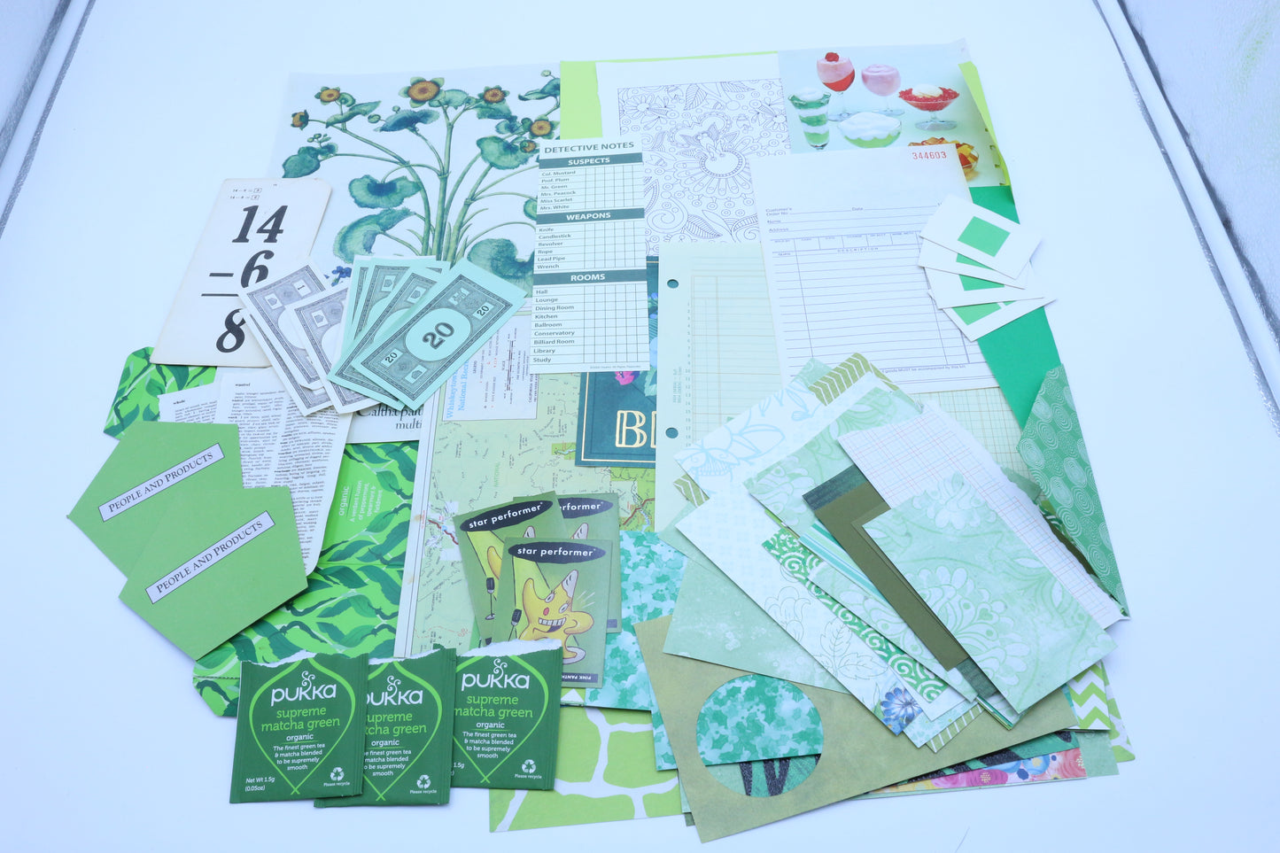 Green Junk Journal Kit, Green Scrapbooking Supplies