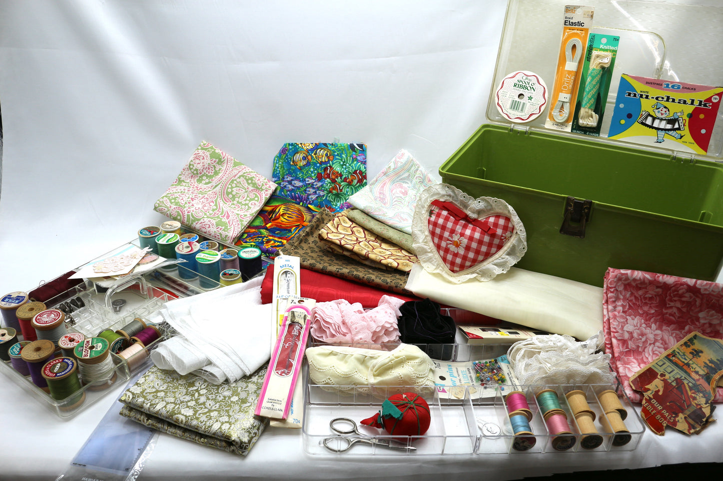 1970s Avocado Green Sewing Starter Box – Curated Vintage Fabrics & Supplies