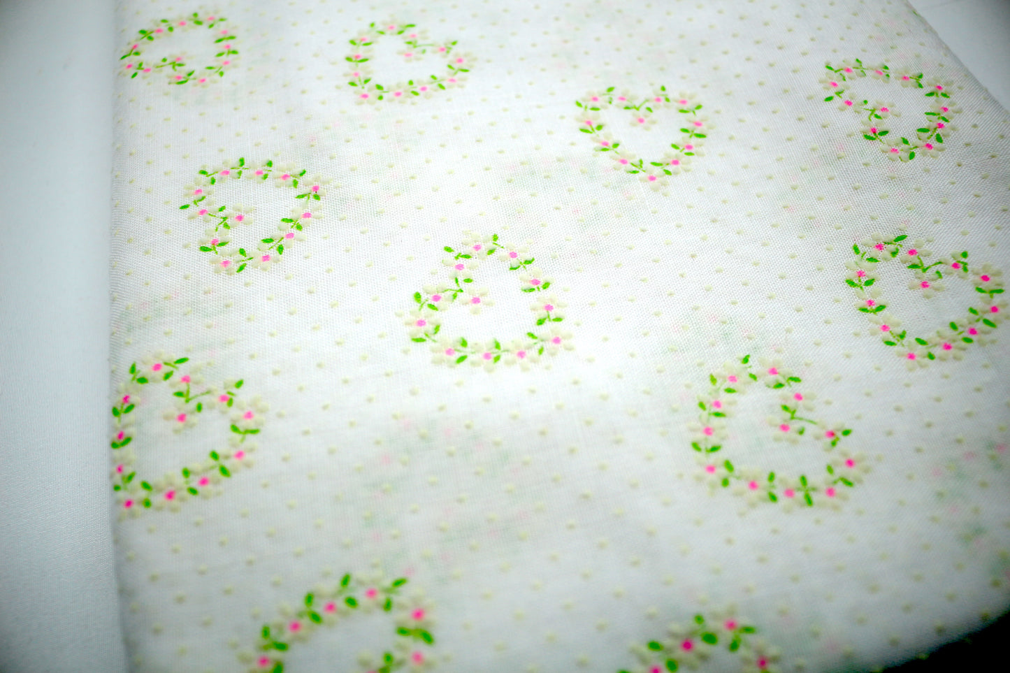 Vintage White Polka Dot Fabric w/ Heart and Polka Dots 45" x 2.25 YDs