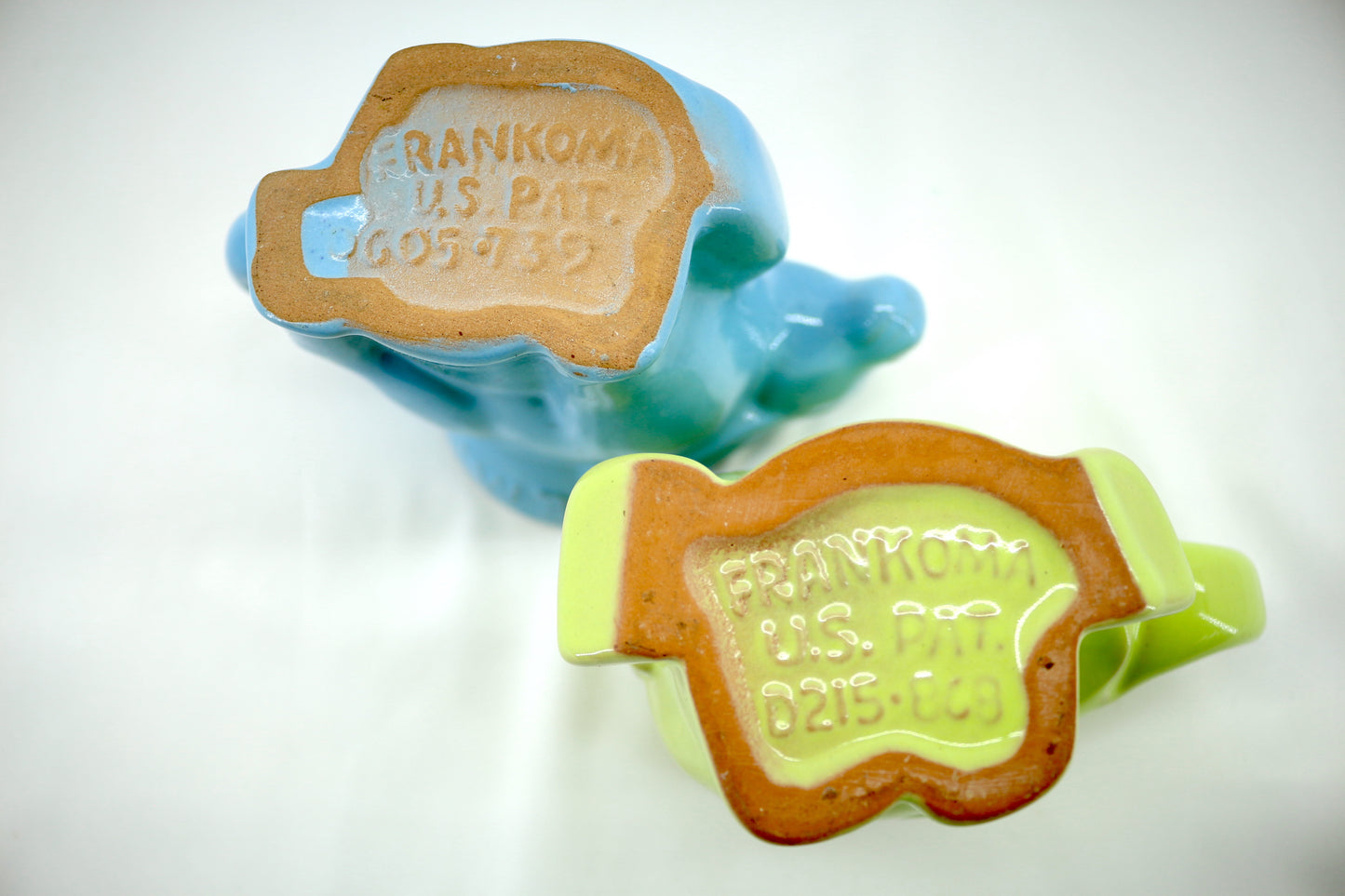 Pair of Frankoma Political Mugs in Celery Green, Vintage Democrat 1982 Donkey Mug, 1999 Republican Elephant Mug, Mid Century California Pottery