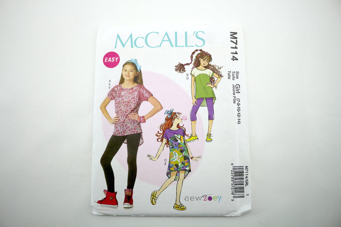 McCalls M7114 Girls Tops, Dress, Leggings and Headband Sewing Pattern Size 7-16