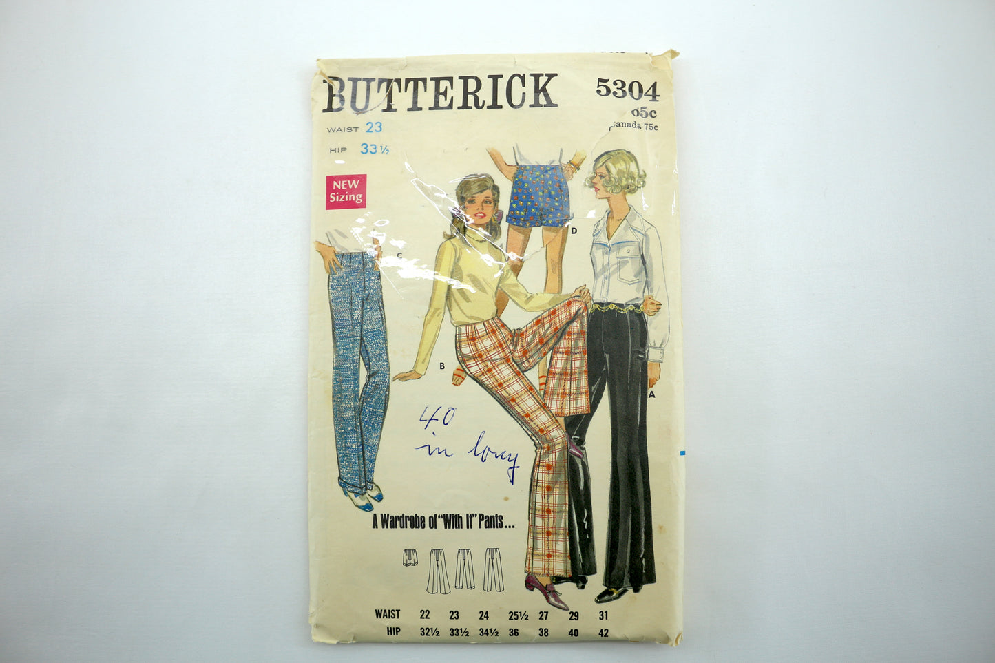 Butterick 5304 Misses Pants or Shorts size Waist 23 Hip 33.5"