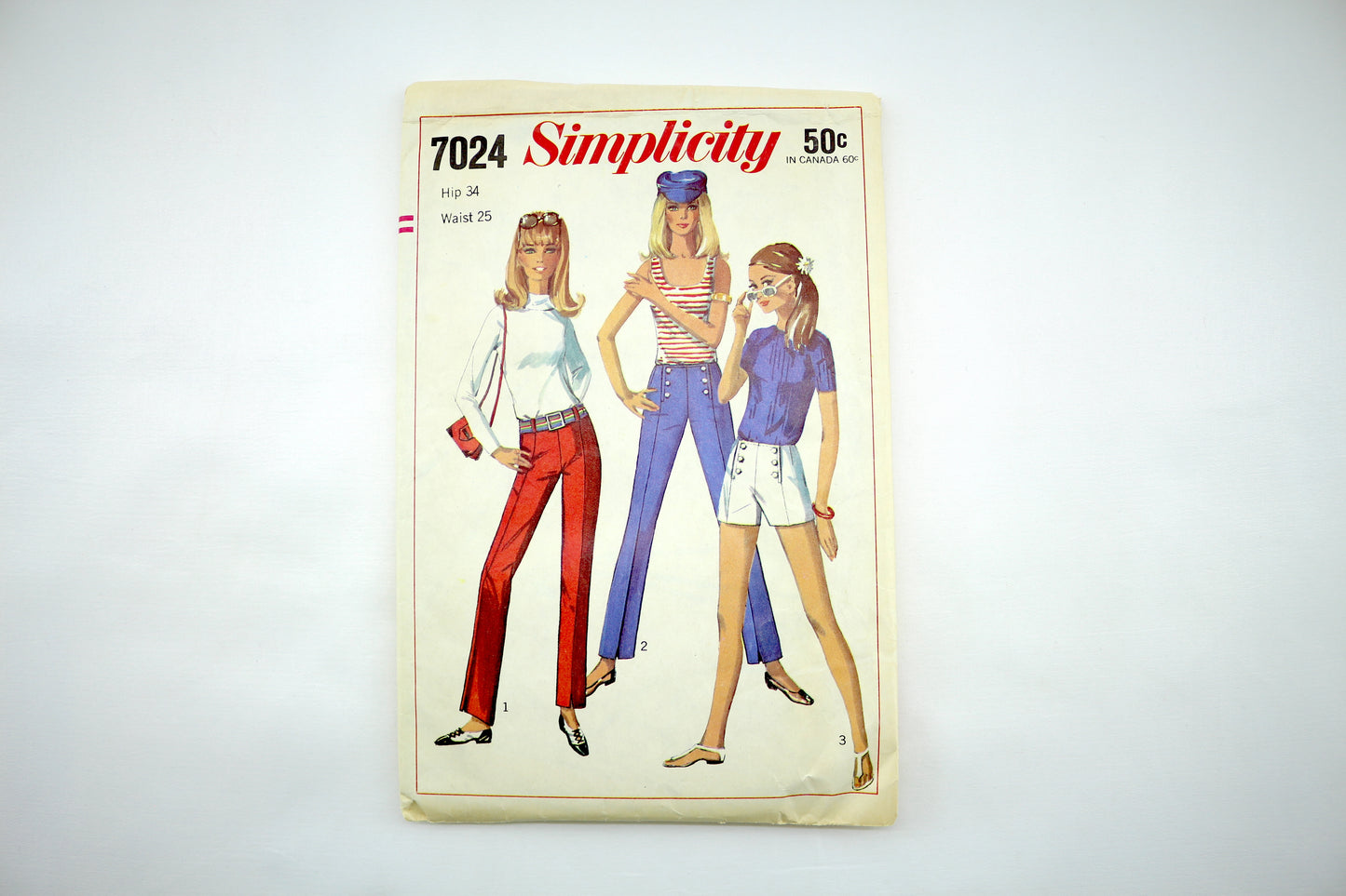 Simplicity 7024 Hip Hugger Pants or Shorts Sewing Pattern Hip 34 Waist 25