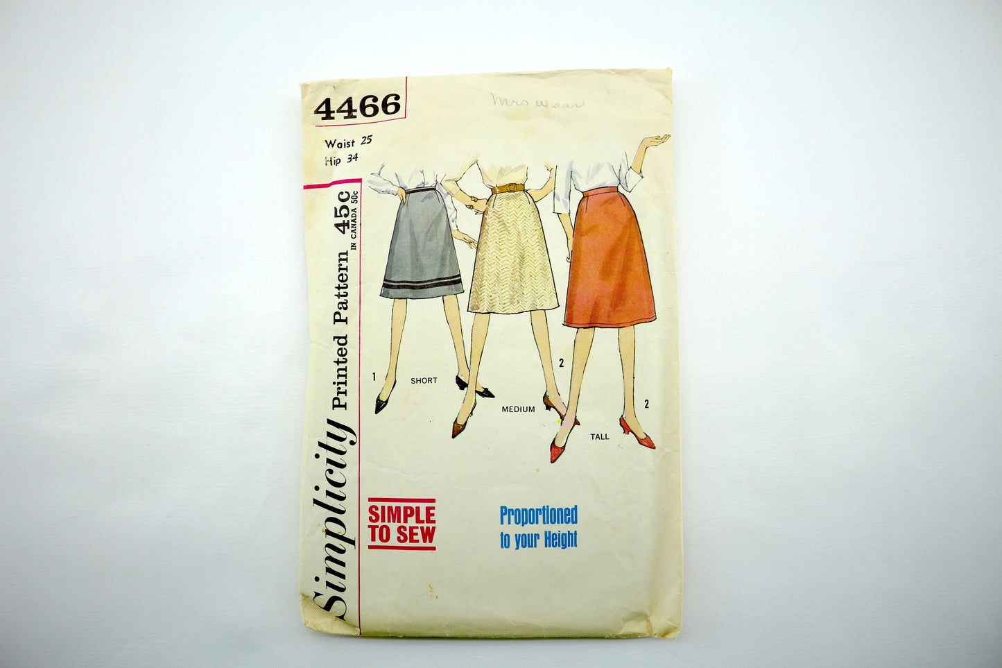 Simplicity 4466 Skirt Sewing Pattern Waist 25 Hip 34