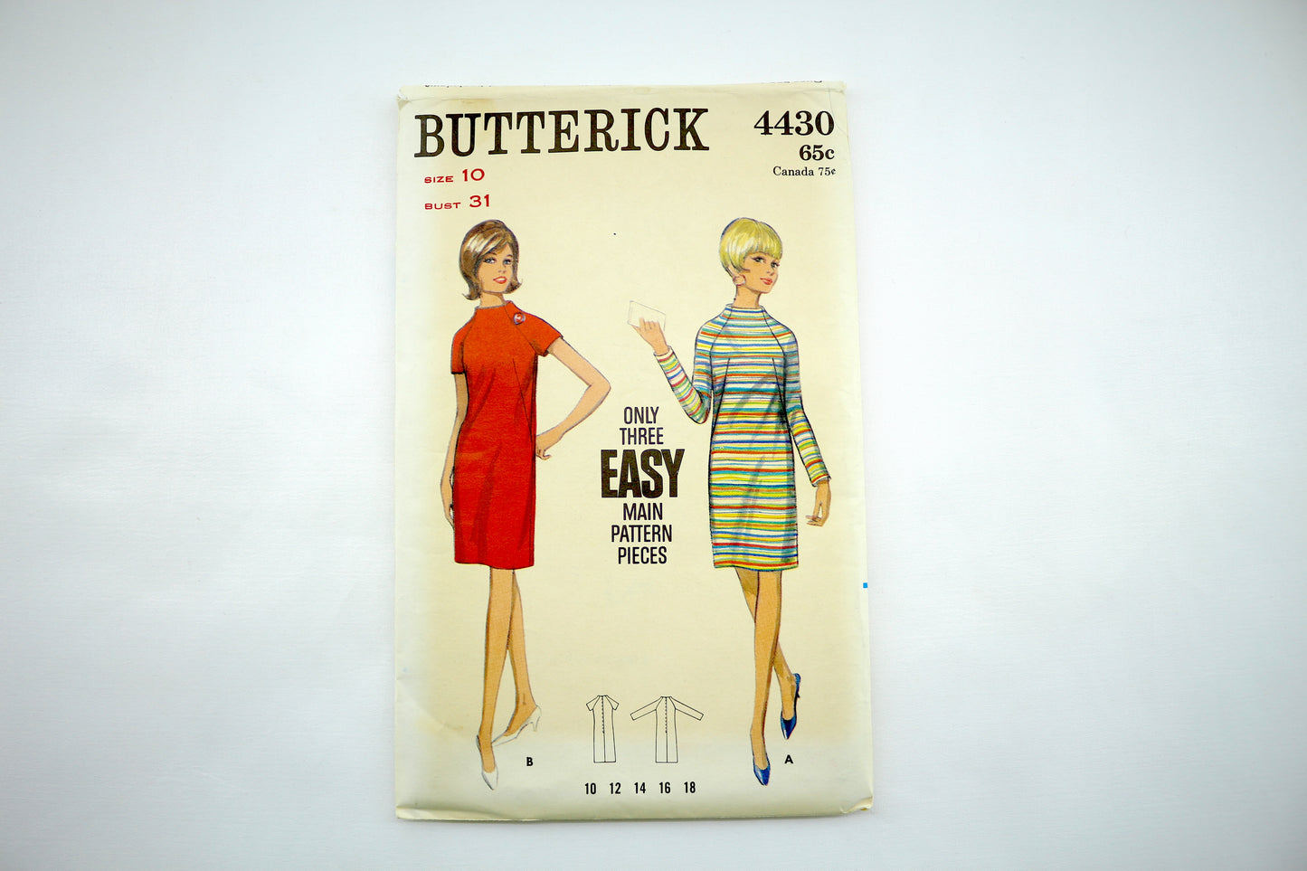Butterick 4430 Misses One Piece Dress Sewing Pattern Size 10 Bust 31"