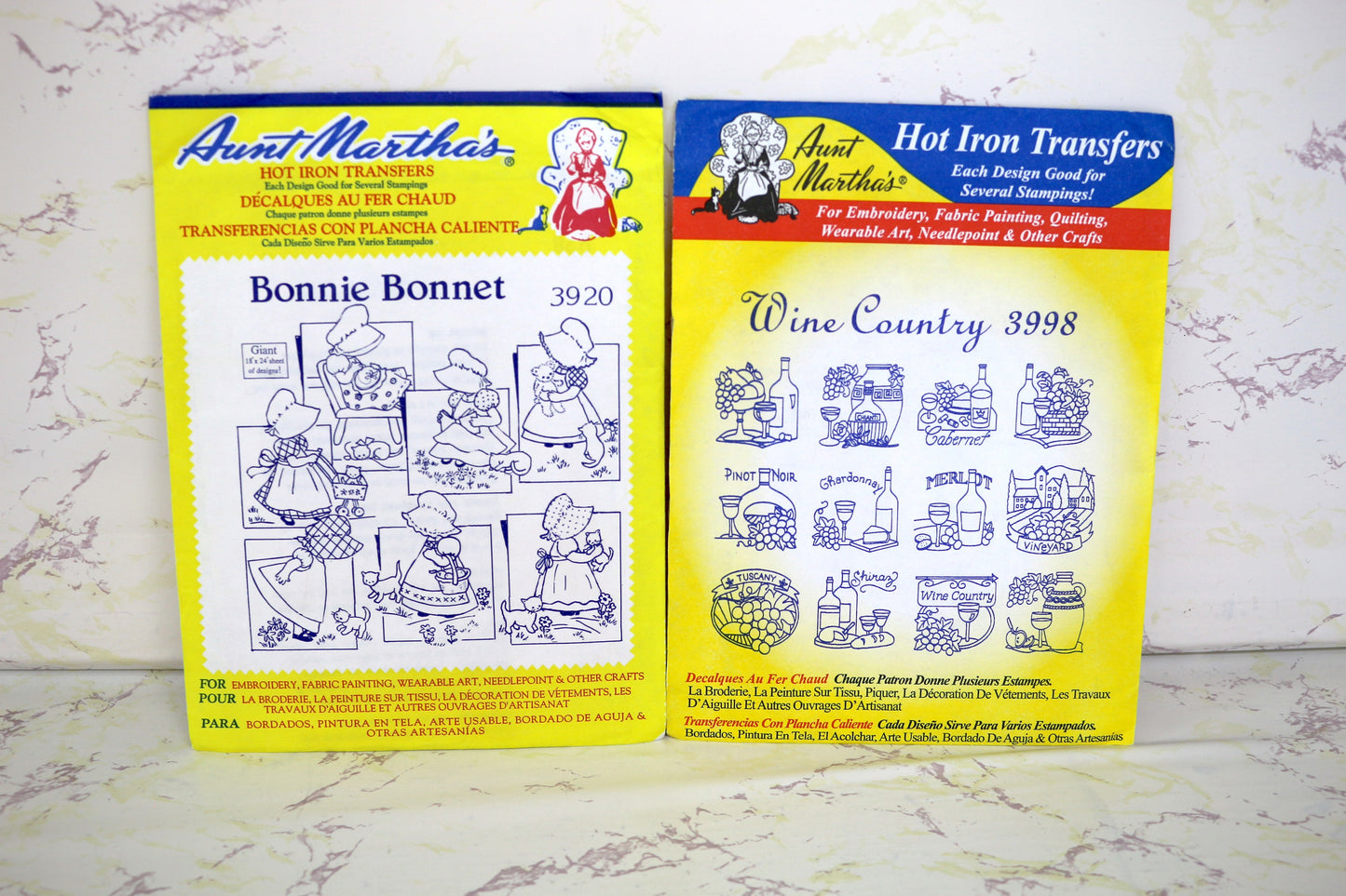 Aunt Marthas Hot Iron Transfers Bonnie Bonnet 3920 OR Wine Country 3998 Vintage & Unique Embroidery Patterns – Sustainable Creativity