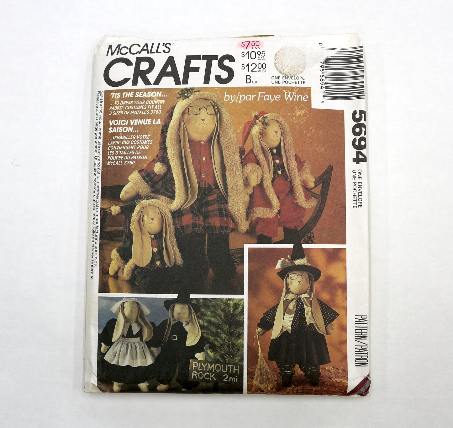 McCalls 5694 Rabbit Doll Costumes Sewing Pattern