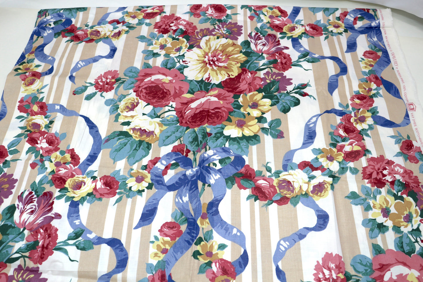 Vintage Waverly Floral Stripe Fabric – 1 Yard x 44”