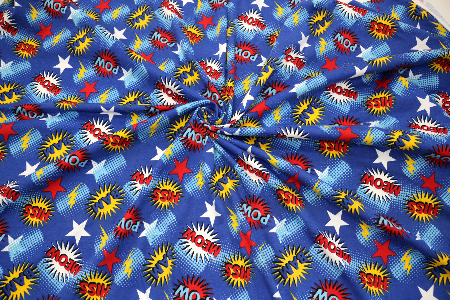 Cotton Knit Fabric – “Pow! Bam! Meow!” – 60" x 1 Yard
