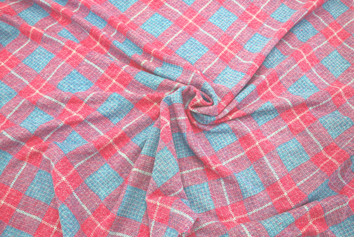 Vintage Fabric Tube – Pink & Blue Plaid Rayon/Poly Blend – 30" x 1.5 Yards