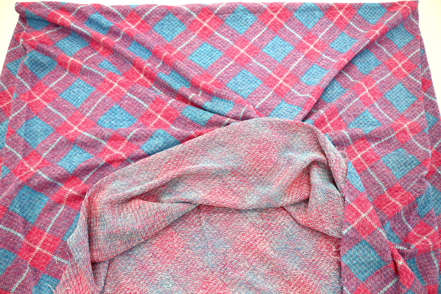 Vintage Fabric Tube – Pink & Blue Plaid Rayon/Poly Blend – 30" x 1.5 Yards