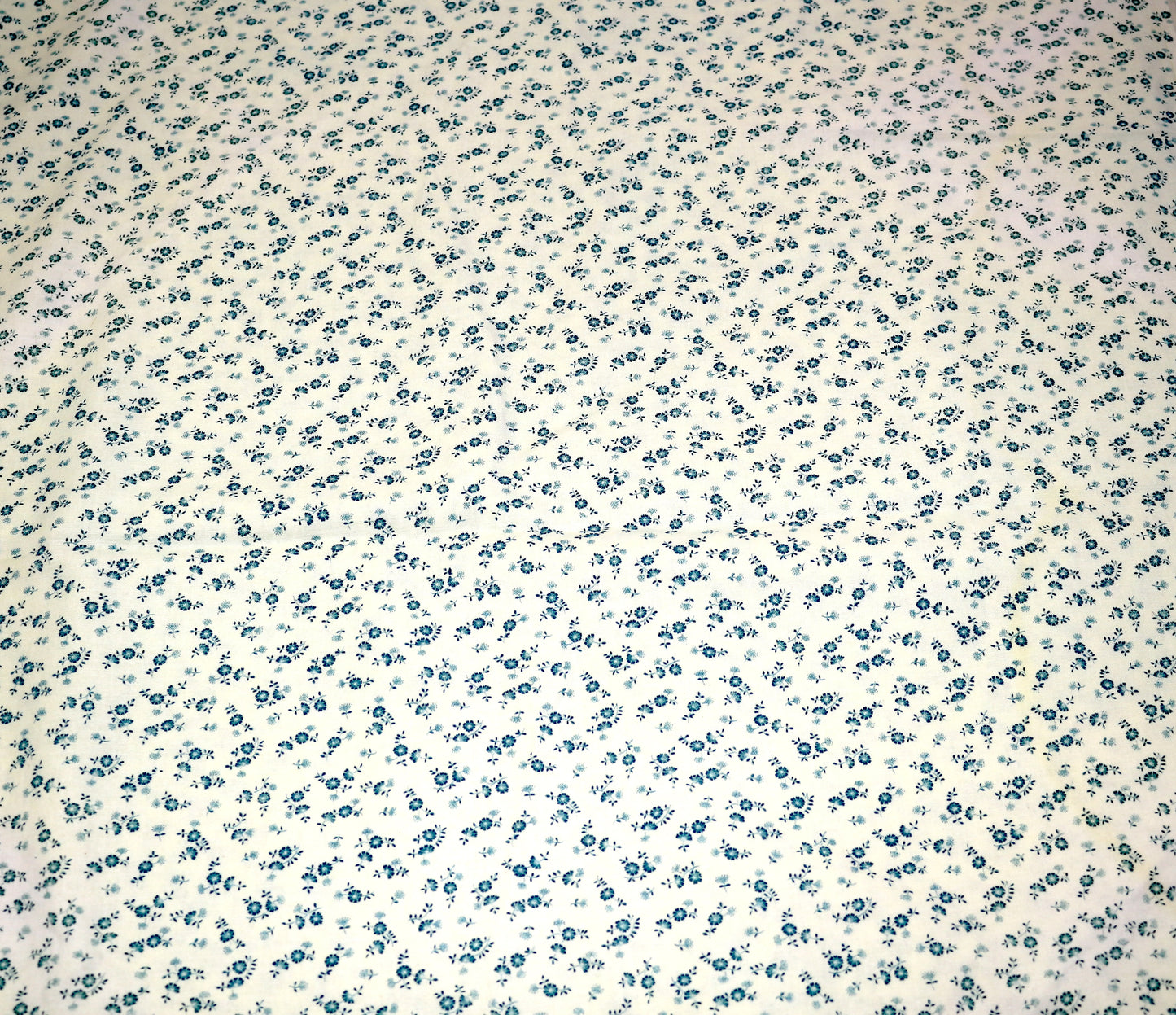 Antique White Fabric with Blue Flowers – Slightly Flawed – 44"x 1.75 yds