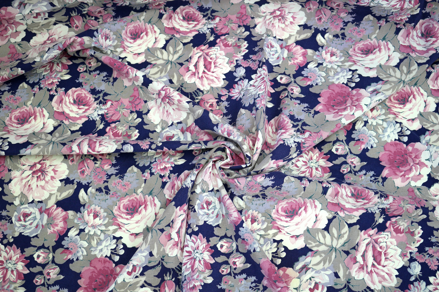 Blue Cotton Fabric with Floral Design – 43" x 1.75 Yards