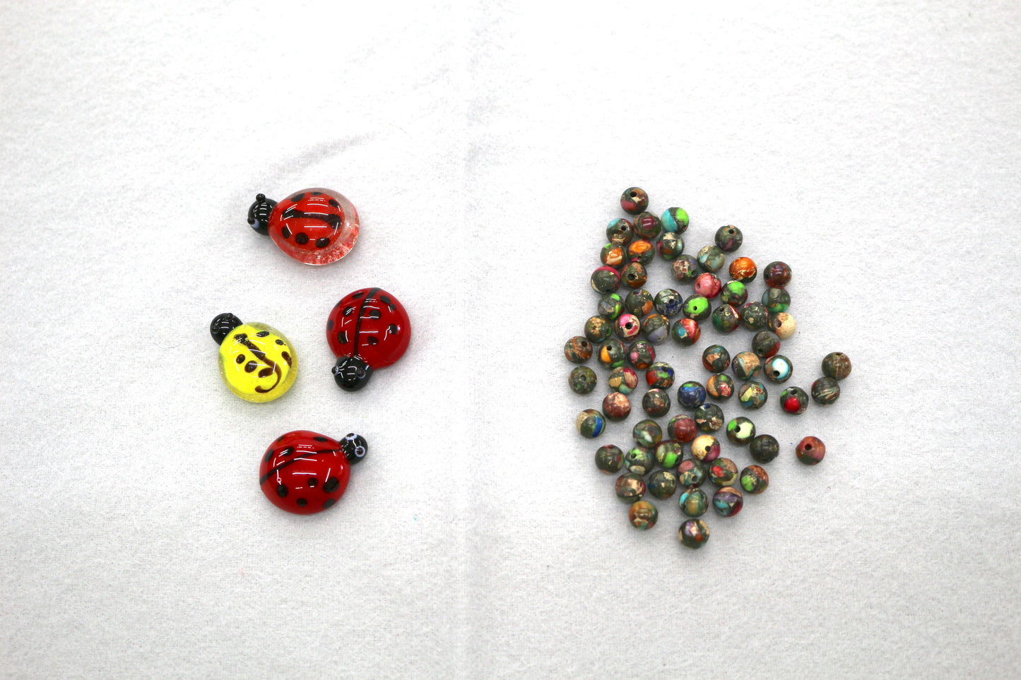 Bundle of Glass Lady Bug & Mixed Beads – Assorted Shapes & Colors