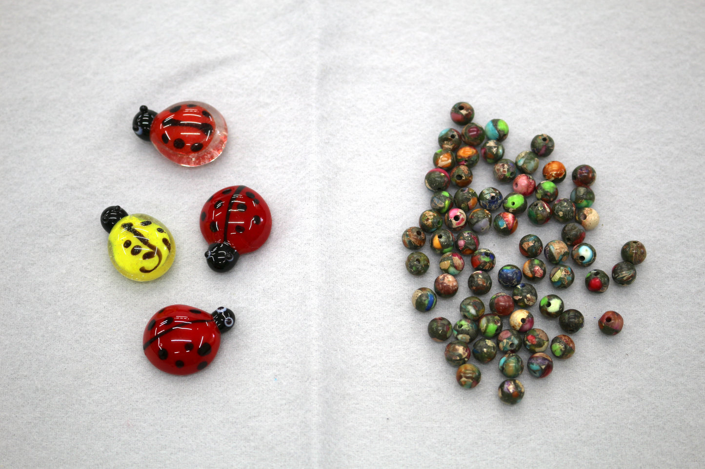 Bundle of Glass Lady Bug & Mixed Beads – Assorted Shapes & Colors