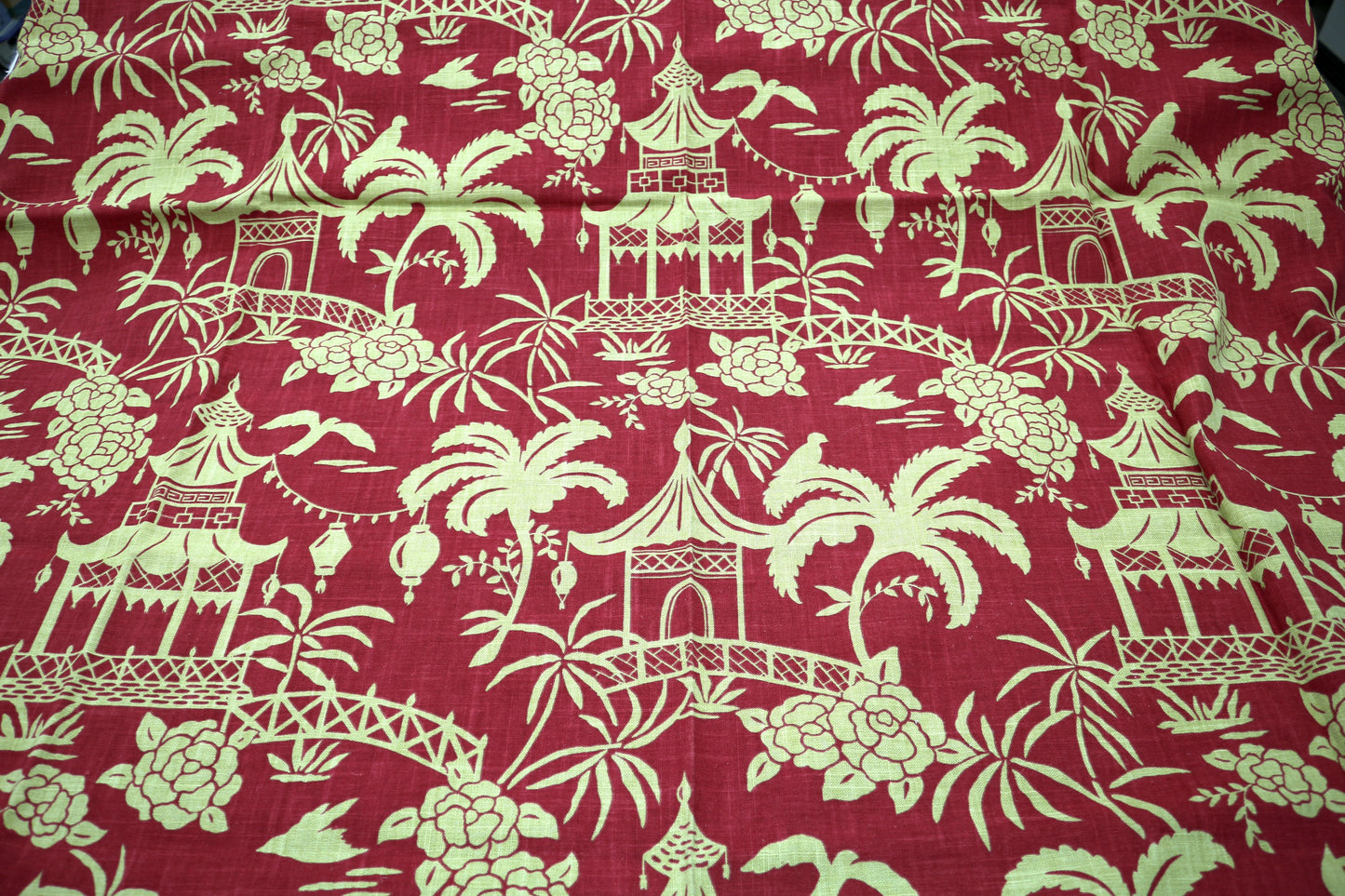 Mid-Weight Asian-Inspired Red & Green Fabric – 54" x 56"