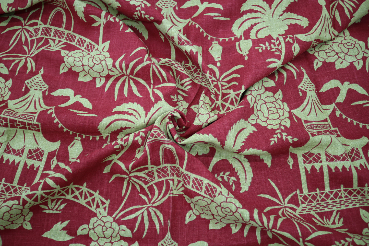 Mid-Weight Asian-Inspired Red & Green Fabric – 54" x 56"