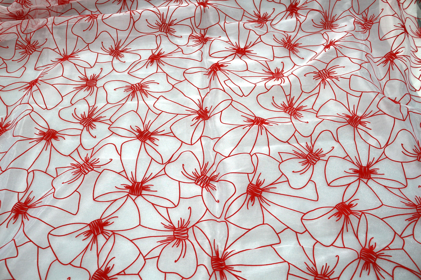 Sheer Fabric with Red Bow Design – 60" x 3 Yards