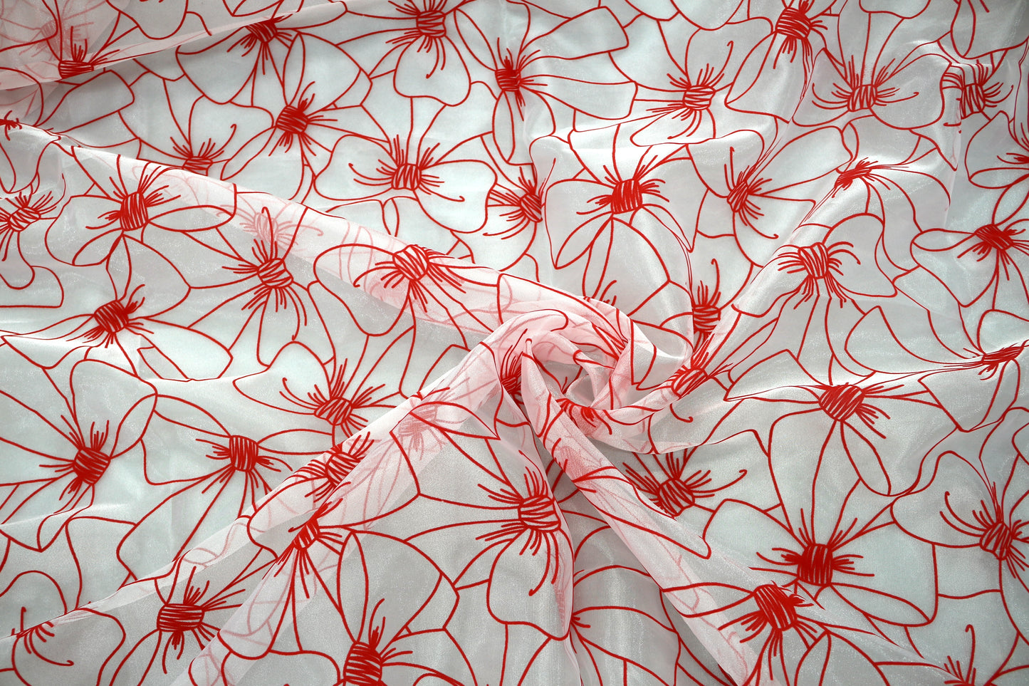 Sheer Fabric with Red Bow Design – 60" x 3 Yards