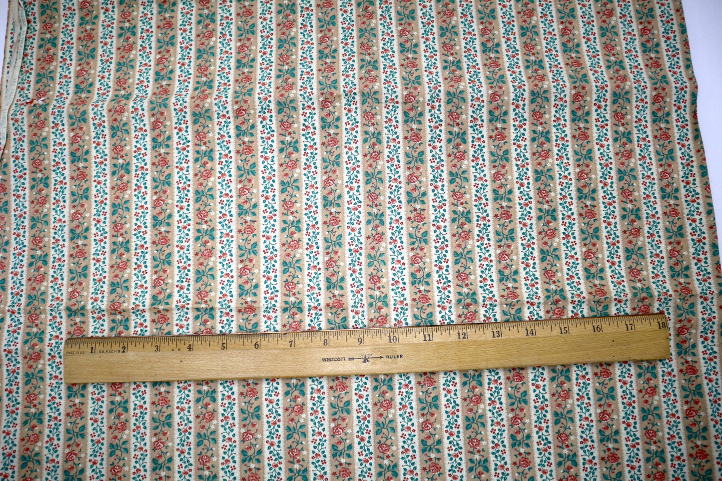 “Rose Garden Stripes” Cotton Fabric – 44" x 1.25 Yards