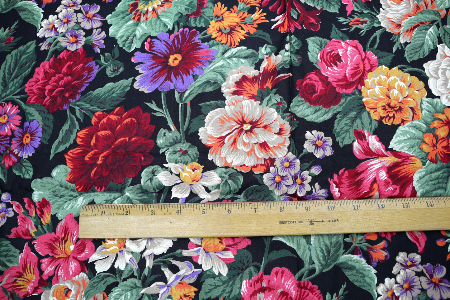 “Midnight Garden Bloom” Cotton Fabric – 45" x 1.25 Yards