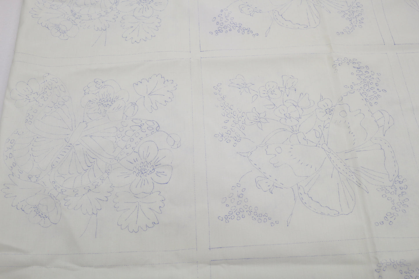 “Butterfly Garden Embroidery Sampler” Cotton Fabric – 38 Blocks (9" x 9")