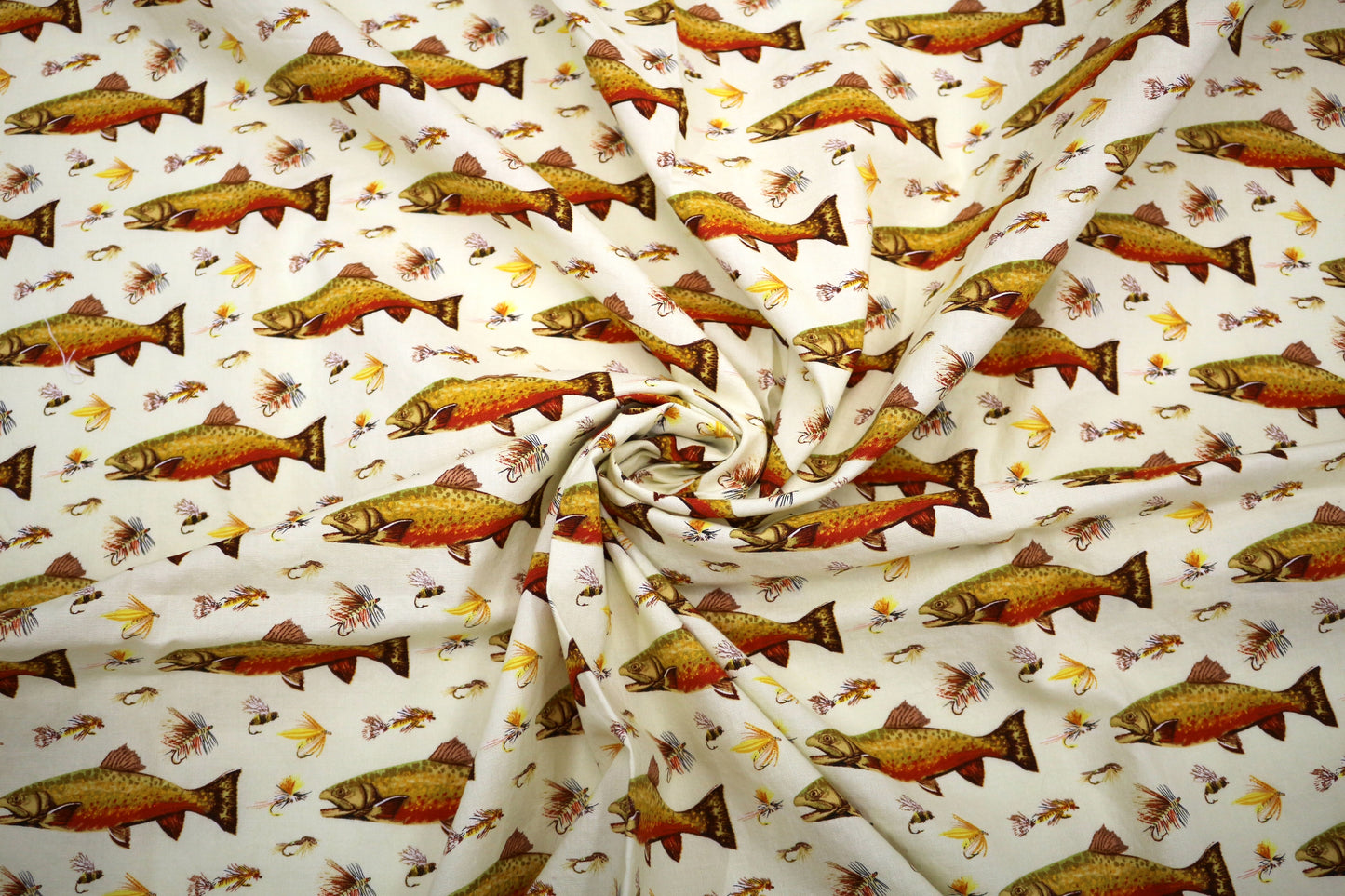 Cotton Fabric β Fish & Fishing Flies Print β 43" x 2 Yards π£β¨