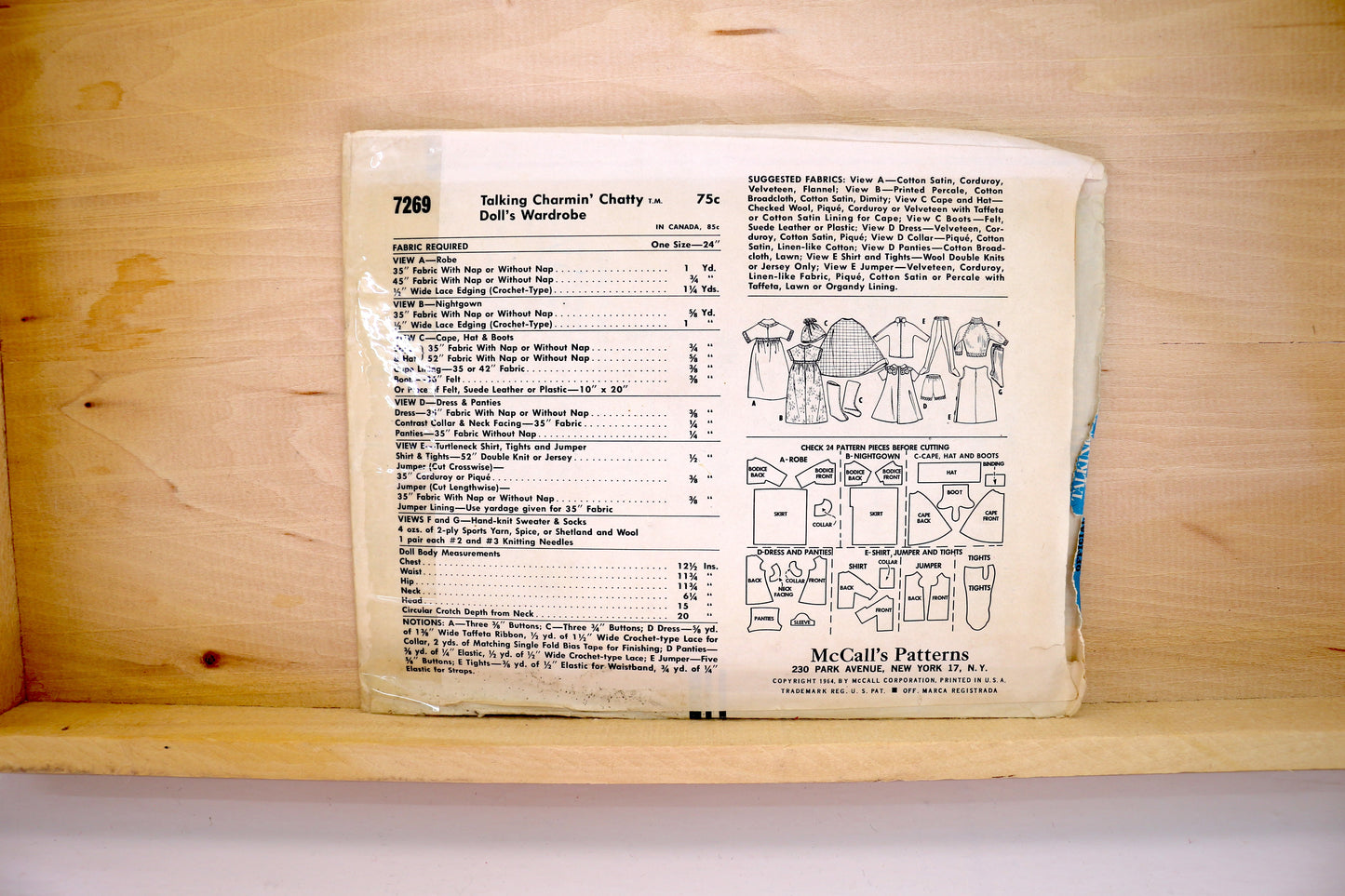 🪡 Vintage Doll Clothes Sewing Pattern McCalls 7269 24"