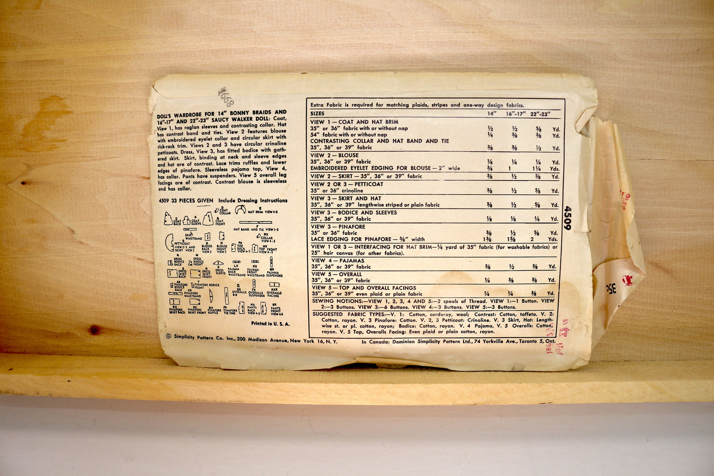 🪡 Vintage Doll Clothes Sewing Pattern Simplicity 4509 22"-23"
