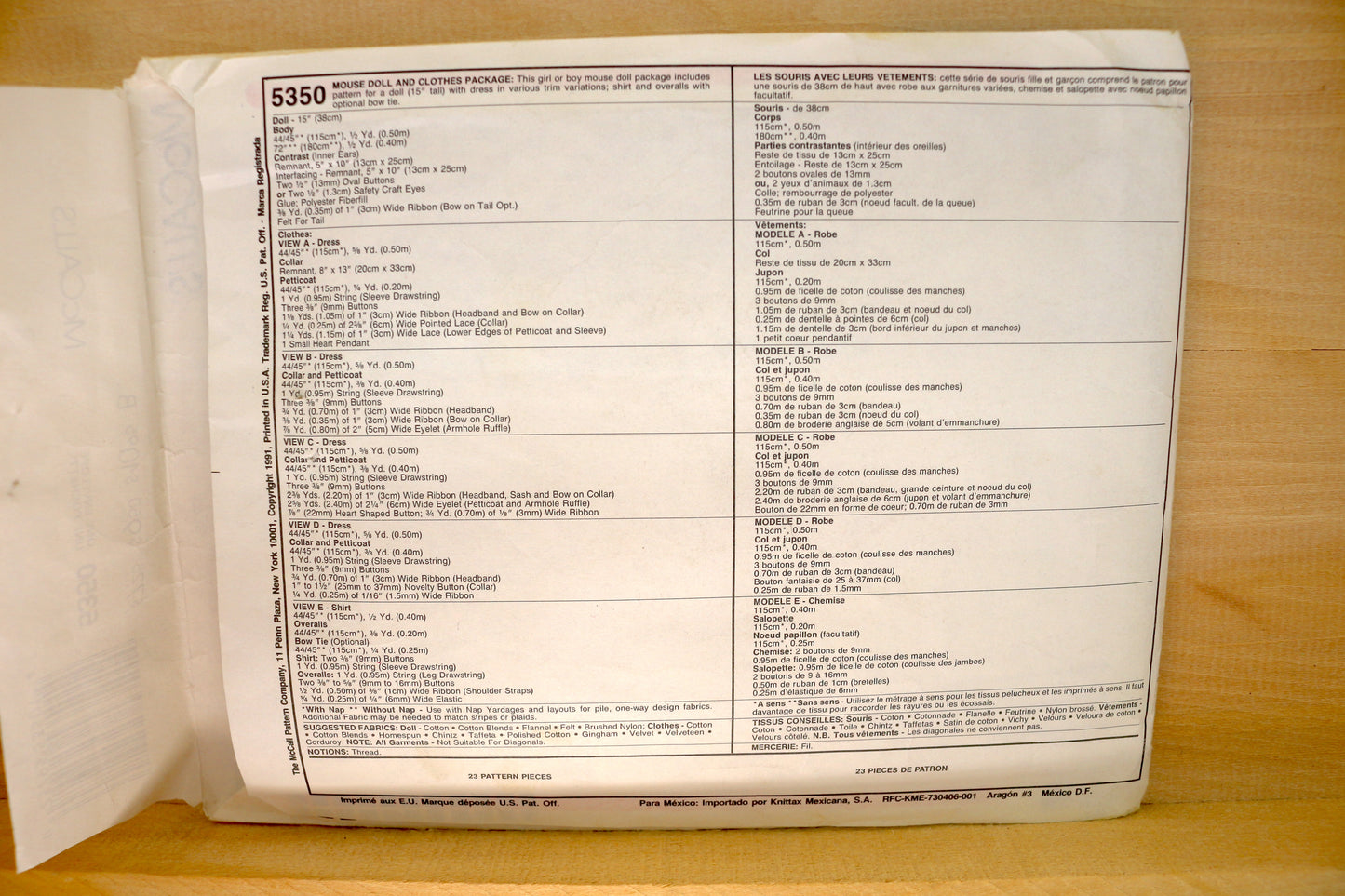 McCalls 5350 Micecapades Plush Sewing Pattern