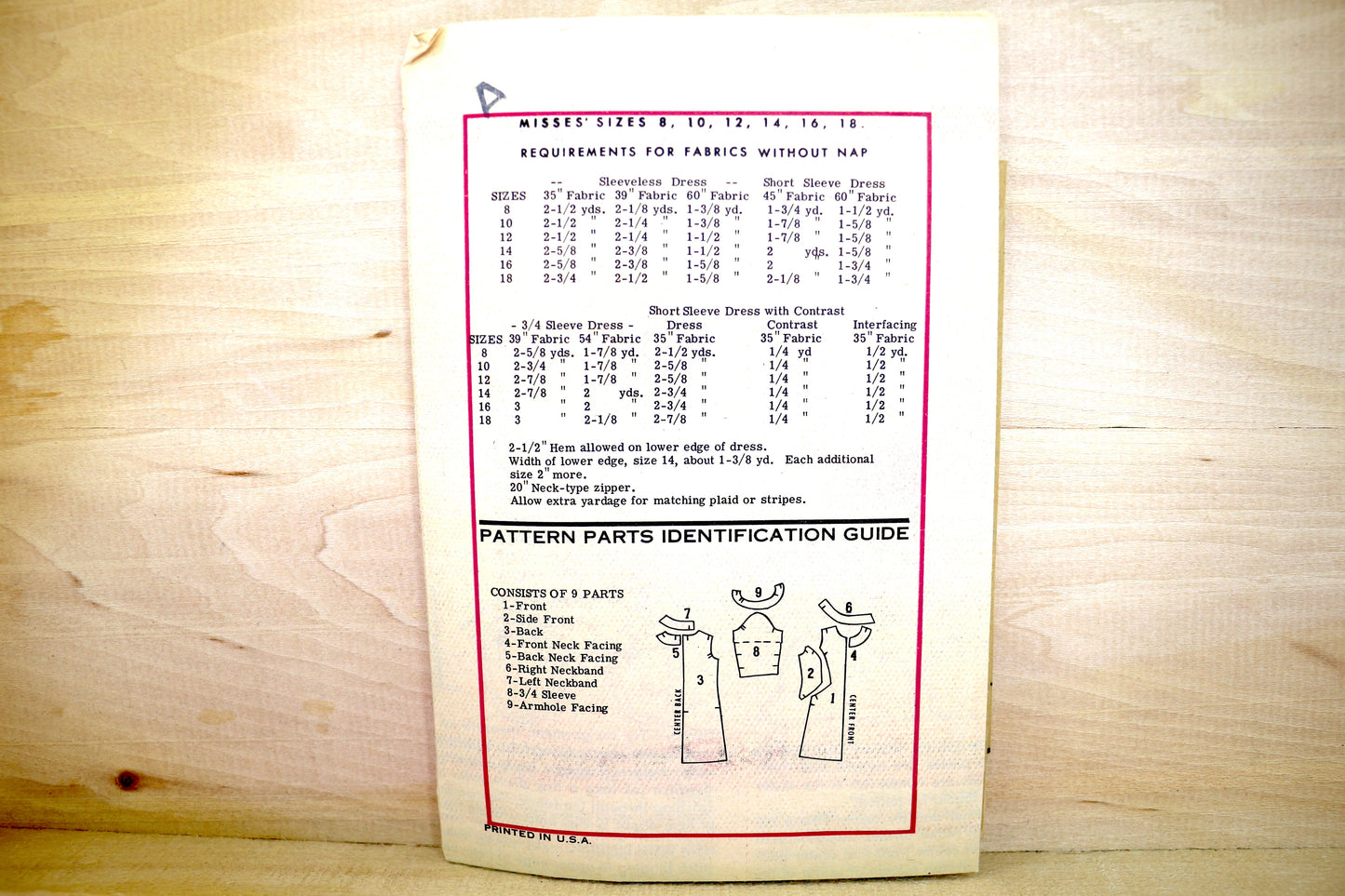 Printed Pattern 9399 Women's Dress Sewing Pattern size 12