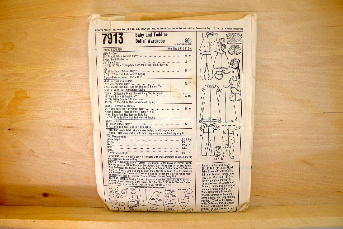 🪡 Vintage Doll Clothes Sewing Pattern McCalls 7913 15"-18" Baby and Toddler Doll Wardrobe