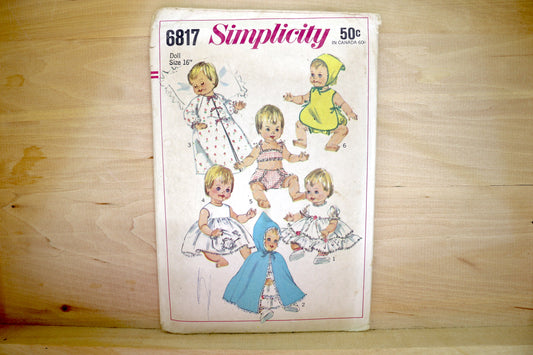 🪡 Vintage Doll Clothes Sewing Pattern Simplicity 6817 Size 16"