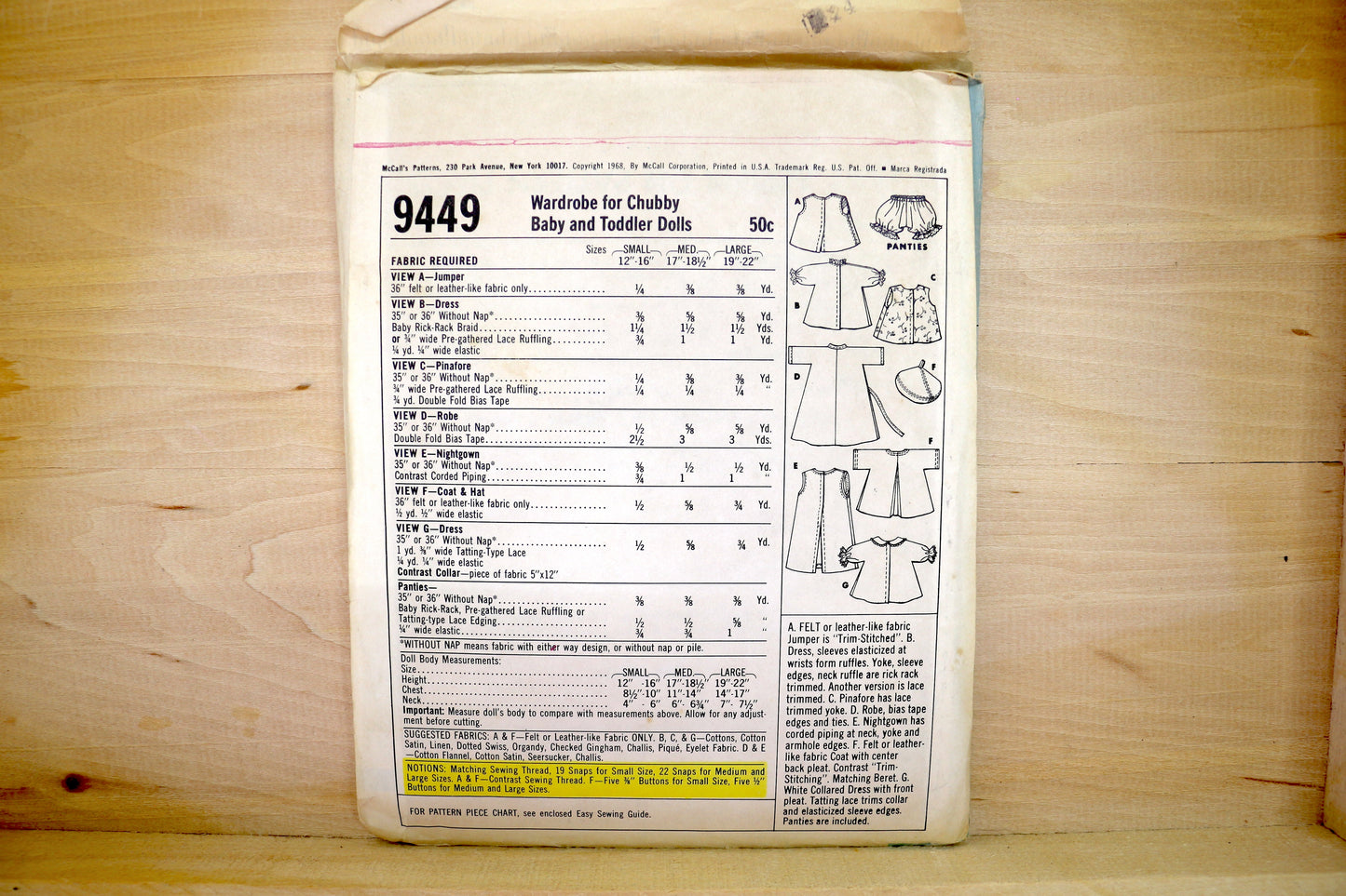 🪡 Vintage Doll Clothes Sewing Pattern McCalls 9449 Wardrobe for Chubby Baby & Toddler Clothes 12" - 22"