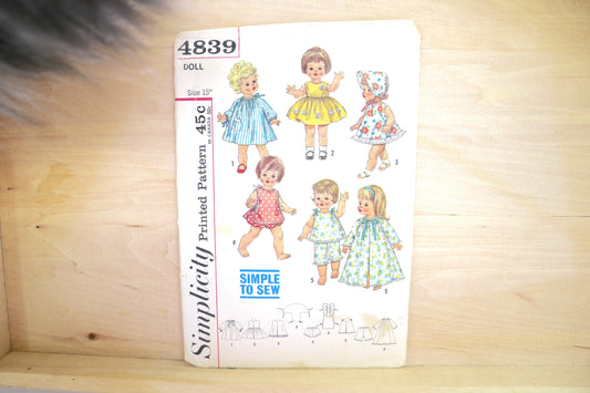 🪡 Vintage Doll Clothes Sewing Pattern Simplicity 4839 15"