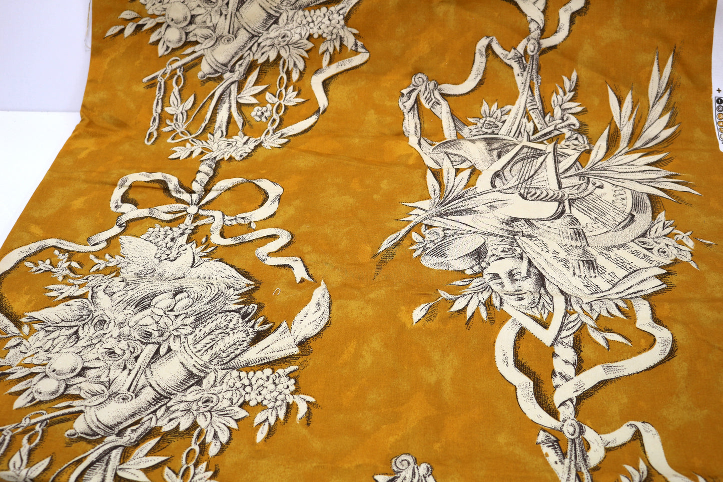 Golden Toile Cotton Fabric – 54" x 2.5 Yards | Vintage-Inspired Print